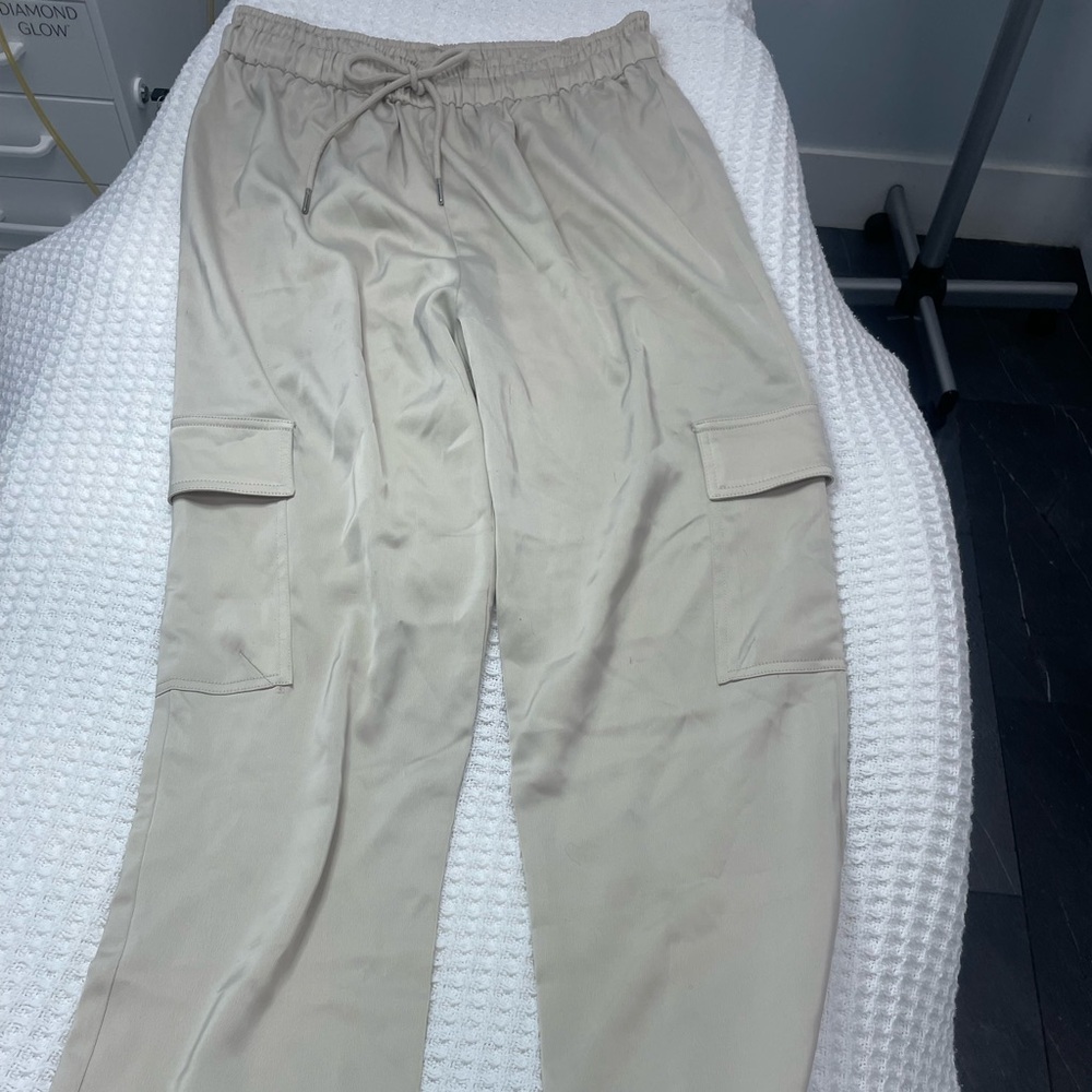 Satin Beige Cargo Pants
